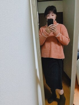 「Chambre（シャンブル）のアイテム（ニット/セーター、オレンジ系）」を使った、naoさん（レディース・170cm）の冬コーディネート