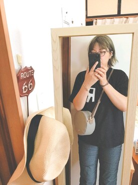 「Rodeo Crowns（ロデオクラウンズ）のアイテム（Tシャツ/カットソー、ブラック系）」を使った、naoさん（レディース・170cm）の夏コーディネート