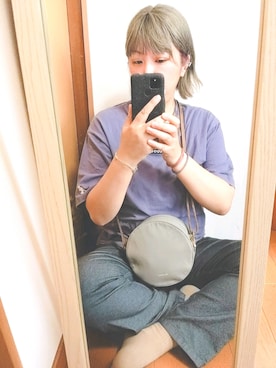 「KANGOL（カンゴール）のアイテム（Tシャツ/カットソー、パープル系）」を使った、naoさん（レディース・170cm）の夏コーディネート