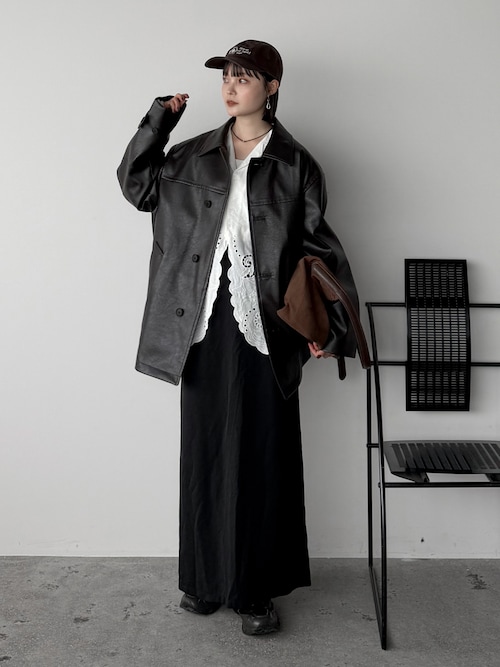 「WYM LIDNM(ウィム バイ リドム)のARTIFICIAL GRAIN CAR COAT(ブルゾン)」を使った、pearn0さん(レディース・160cm)の秋コーディネート