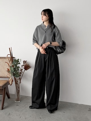 「WYM LIDNM(ウィム バイ リドム)のAZE H/S KNIT HENLEY(ニット/セーター)」を使った、pearn0さん(レディース・160cm)の春コーディネート