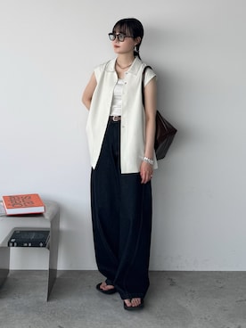 「STYLEMIXER（スタイルミキサー）のステッチラインステンカラーベスト（ベスト）」を使った、pearn0さん（レディース・160cm）の夏コーディネート