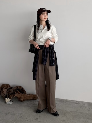 「WYM LIDNM(ウィム バイ リドム)のREFINED WAFFLE HENLEY NECK L/S TEE(Tシャツ/カットソー)」を使った、pearn0さん(レディース・160cm)の冬コーディネート