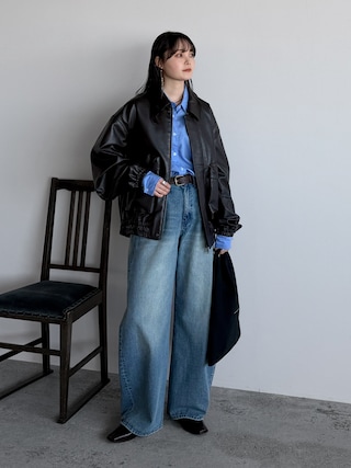 「WYM LIDNM（ウィム バイ リドム）のARTIFICIAL GRAIN  SHORT BLOUSON（ブルゾン）」を使った、pearn0さん（レディース・160cm）の冬コーディネート