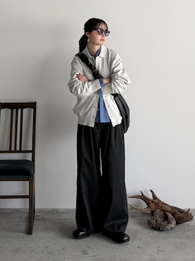 「WYM LIDNM（ウィム バイ リドム）のARTIFICIAL GRAIN SHOULDER BAG（ショルダーバッグ、ブラック系）」を使った、pearn0さん（レディース・160cm）の春コーディネート