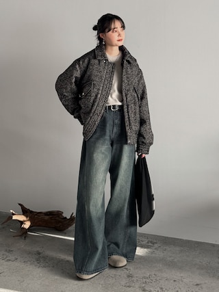 「WYM LIDNM（ウィム バイ リドム）のFOX BLEND STANDARD KNIT(V-NECK / CREW-NECK)（ニット/セーター）」を使った、pearn0さん（レディース・160cm）の冬コーディネート