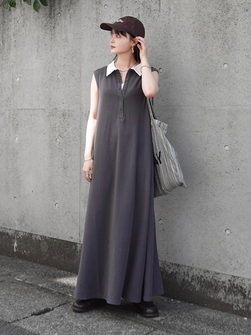 BANDEL ポロネック ノースリーブ ワンピース BEATINGHEART 丸首 ノースリーブ ティアード ロング ワンピース