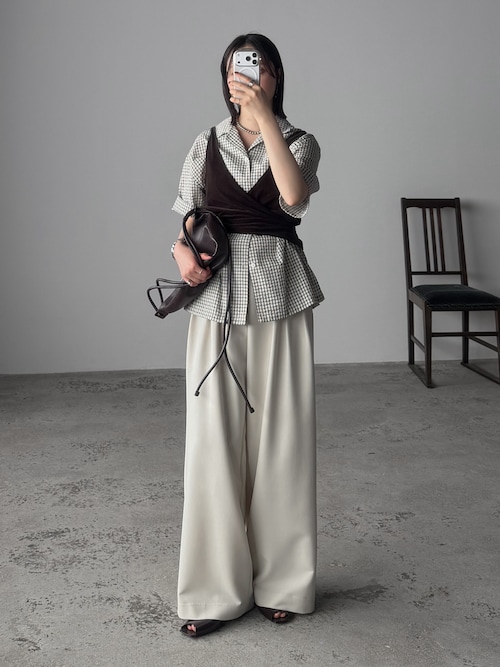 「WYM LIDNM(ウィム バイ リドム)のROUND MINI SHOULDER BAG(ショルダーバッグ)」を使った、pearn0さん(レディース・160cm)の夏コーディネート