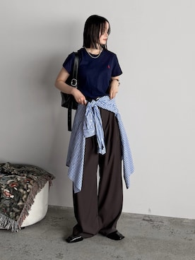 「POLO RALPH LAUREN（ポロ ラルフ ローレン）のクラシック フィット コットン ジャージー クルーネック Tシャツ（Tシャツ/カットソー、ブルー系）」を使った、pearn0さん（レディース・160cm）の夏コーディネート