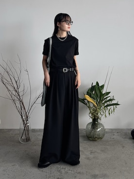 「WYM LIDNM（ウィム バイ リドム）のEXTRA FINE COTTON BASIC TEE -SLIM CROPPED FIT-（Tシャツ/カットソー）」を使った、pearn0さん（レディース・160cm）の夏コーディネート
