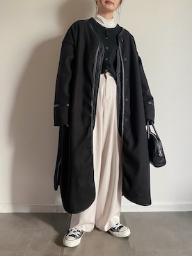 「ECRIRE（エクリール）のアイテム（ノーカラーコート）」を使った、pearn0さん（レディース・160cm）の冬コーディネート
