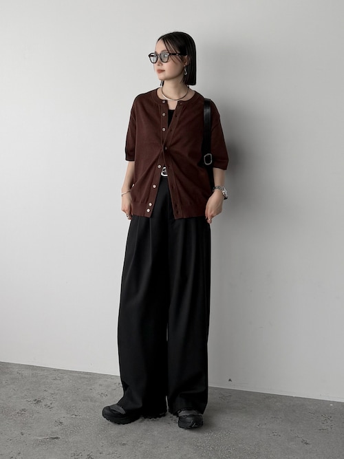 「WYM LIDNM(ウィム バイ リドム)のT/C CREW HALF SLEEVE CARDIGAN(カーディガン/ボレロ)」を使った、pearn0さん(レディース・160cm)の秋コーディネート