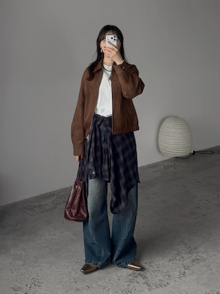 「WYM LIDNM（ウィム バイ リドム）のEXTRA FINE COTTON CROPPED L/S TEE（Tシャツ/カットソー）」を使った、pearn0さん（レディース・160cm）の冬コーディネート