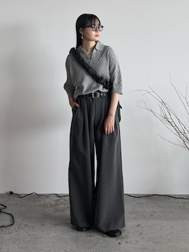 「WYM LIDNM（ウィム バイ リドム）のJACQUARD MESH H/S KNIT POLO（ポロシャツ）」を使った、pearn0さん（レディース・160cm）の夏コーディネート