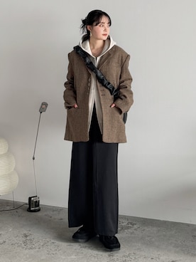 「Clarks（クラークス）のWallabeeEVOBt / レディース ワラビーエヴォブーツ （ブラックスエード）（モカシン/デッキシューズ）」を使った、pearn0さん（レディース・160cm）の秋コーディネート