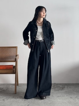 「WYM LIDNM（ウィム バイ リドム）のDENIM CROPPED ZIP TRUCKER JK（デニムジャケット）」を使った、pearn0さん（レディース・160cm）の秋コーディネート