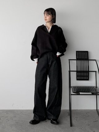 「NOGLE(ノグル)の【NOGLE/ノグル】スキッパーポロニット(ニット/セーター)」を使った、pearn0さん(レディース・160cm)の秋コーディネート