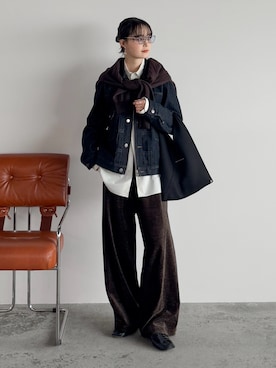 「アイテム（デニムジャケット）」を使った、pearn0さん（レディース・160cm）の冬コーディネート