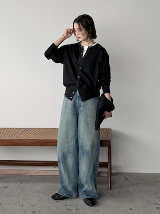 「WYM LIDNM(ウィム バイ リドム)のT/C CREW COMPACT CARDIGAN(カーディガン/ボレロ)」を使った、pearn0さん(レディース・160cm)の秋コーディネート