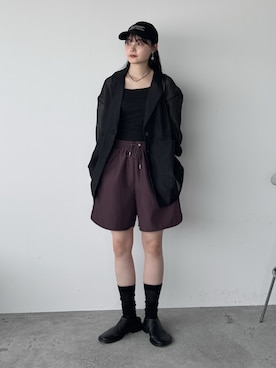 「アイテム（その他パンツ、レッド系）」を使った、pearn0さん（レディース・160cm）の夏コーディネート