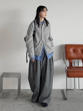 「WYM LIDNM（ウィム バイ リドム）のMOHAIR BLEND KNIT SHIRT CARDIGAN（ニット/セーター）」を使った、pearn0さん（レディース・160cm）の秋コーディネート