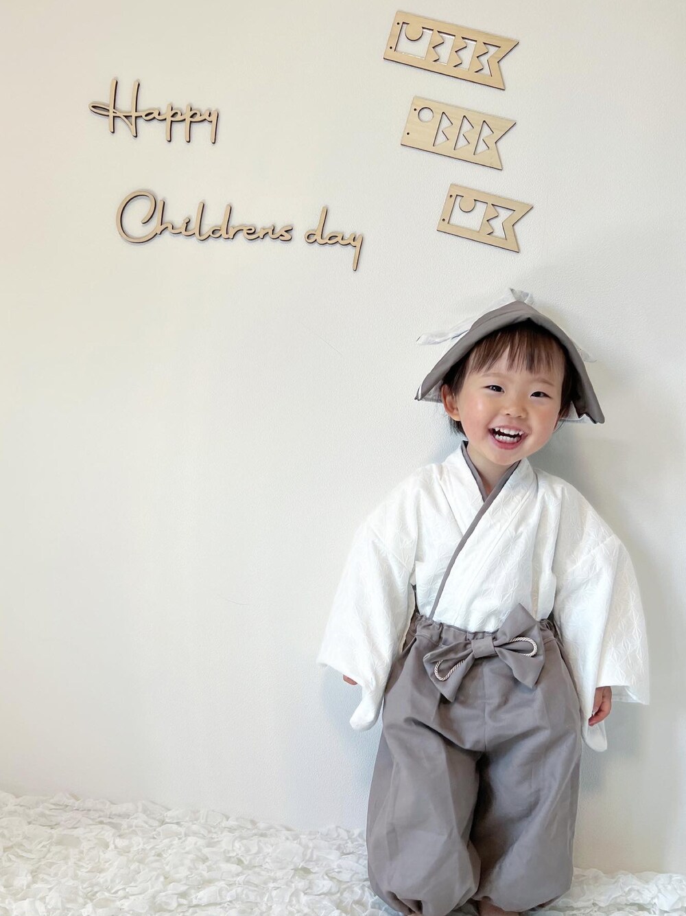 「こどもの日、袴、ベビー袴、韓国子供服、キッズコーデ、男の子、2歳、ハンドメイド、おしゃれさんと繋がりたい、淡色コーデ」｜「Handmadeのアイテム（ママ＆ベビー、ホワイト系）」を使った、chulipo2さん（キッズ・80cm）の春コーディネートの1枚目の写真