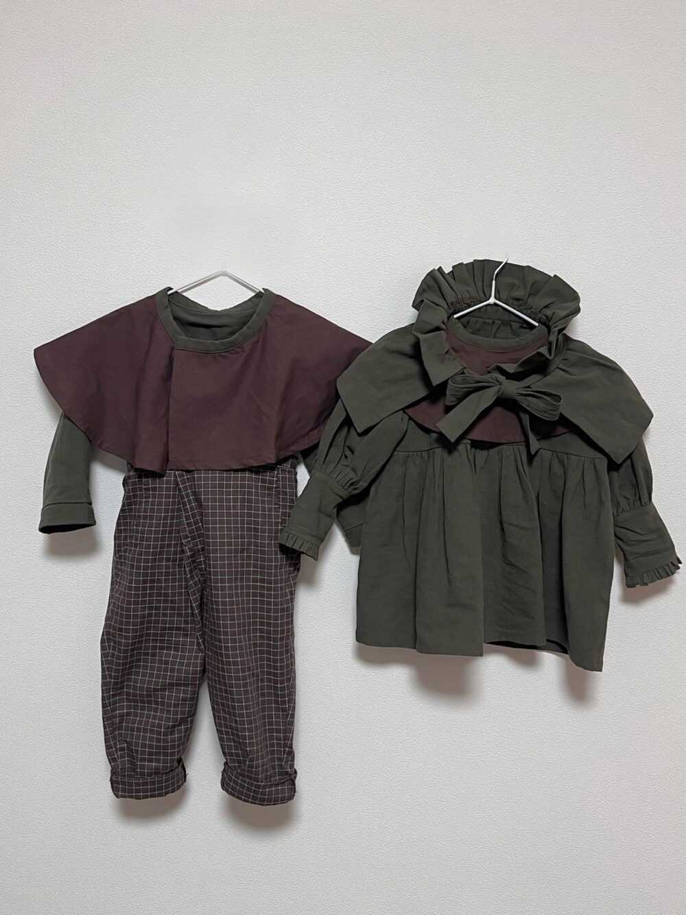 「私の推しブランド、キッズファッション、休日コーデ、オリジナル、ハンドメイド、ハンドメイド子供服、ootd、キッズコーデ、おしゃれさんと繋がりたい、フォーマル、女の子コーデ、男の子コーデ」｜「Handmadeのアイテム（ママ＆ベビー、グリーン系）」を使った、chulipo2さん（キッズ・60cm）の冬コーディネートの1枚目の写真