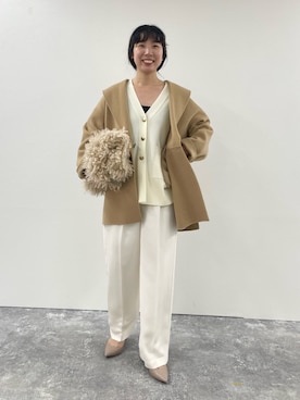 「NOLLEY’S Sophi（ノーリーズソフィ）の《手洗い可能》総針ビックVネックカーディガン（カーディガン/ボレロ）」を使った、nol iwaoさん（レディース・163cm）の秋コーディネート