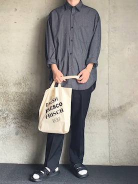 「FRUIT OF THE LOOM（フルーツオブザルーム）のアイテム（バッグ）」を使った、springmotoさん（メンズ・179cm）の夏コーディネート
