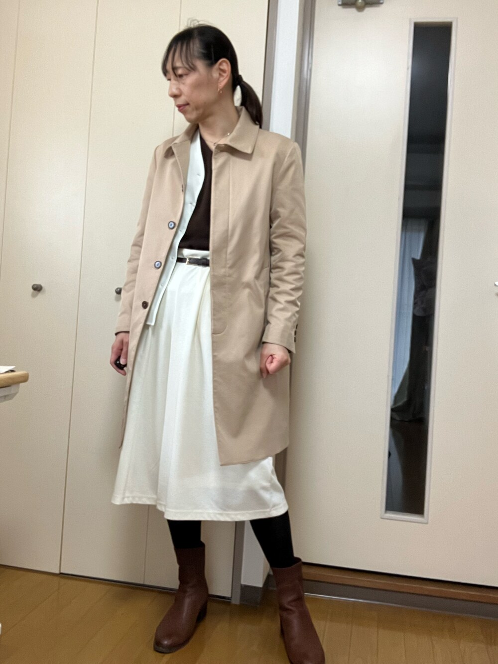 「不明のアイテム（ブーツ、ブラウン系）」を使った、香(kou)さん（メンズ・170cm）の春コーディネートの1枚目の写真