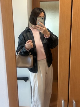 「GU（ジーユー）のアイテム（ニット/セーター、ピンク系）」を使った、mako19さん（レディース・166cm）の春コーディネート