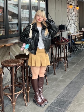 「厚底ブーツ」｜「アイテム（ブルゾン）」を使った、 リミさん（レディース・155cm）の秋コーディネート