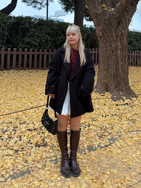 「アイテム（ピーコート）」を使った、 リミさん（レディース・155cm）の冬コーディネート