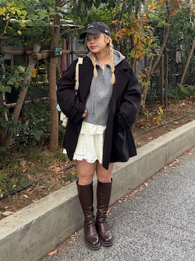 「アイテム（ピーコート）」を使った、 リミさん（レディース・155cm）の冬コーディネート