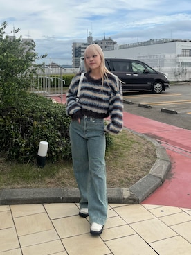 「FREE'S MART（フリーズマート）の◆シャギーボーダークロップドニット（ニット/セーター）」を使った、 リミさん（レディース・155cm）の秋コーディネート