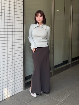 「CODE A（コードエー）のeasy－fit long skirt（スカート、ブラウン系）」を使った、かりんさん（レディース・155cm）の春コーディネート