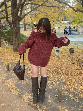 「アイテム（ワンピース/ドレス、レッド系）」を使った、かりんさん（レディース・155cm）の冬コーディネート