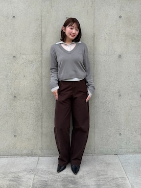 「STYLEMIXER（スタイルミキサー）のレイヤードポロニットトップ（ニット/セーター、グレー系）」を使った、かりんさん（レディース・155cm）の春コーディネート