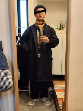 「アイテム（ノーカラーコート）」を使った、STINKYさん（メンズ・162cm）の冬コーディネート