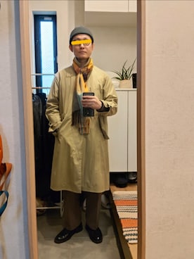 「アイテム（ステンカラーコート）」を使った、STINKYさん（メンズ・162cm）の冬コーディネート