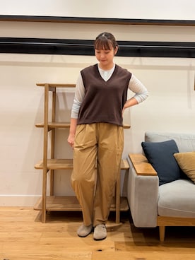 「URBAN RESEARCH DOORS（アーバンリサーチドアーズ）のFORK&SPOON　ウール混ヘンリーネックカットソー（Tシャツ/カットソー、ブルー系）」を使った、kannanomさん（レディース・155cm）の秋コーディネート