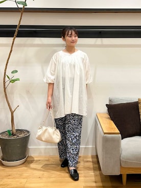 「アイテム（チュニック）」を使った、kannanomさん（レディース・155cm）の夏コーディネート