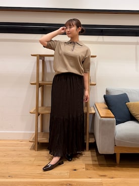 「URBAN RESEARCH DOORS（アーバンリサーチドアーズ）の『一部WEB限定カラー』配色ニットポロシャツ | サマーニット/半袖ニット/ポロニット/カジュアル（ポロシャツ、ベージュ系）」を使った、kannanomさん（レディース・155cm）の秋コーディネート