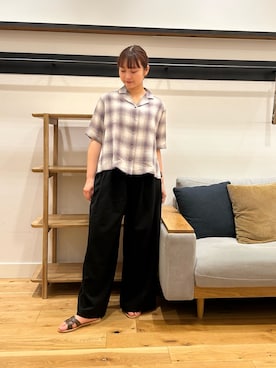 「FORK&SPOON（フォークアンドスプーン）のFORK&SPOON　メッシュチェックシャツ（シャツ/ブラウス、ブラウン系）」を使った、kannanomさん（レディース・155cm）の夏コーディネート
