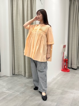 「かぐれ（カグレ）のINDIA INDUSTRY　PIN TUCK SHIRT（シャツ/ブラウス、ピンク系）」を使った、kannanomさん（レディース・155cm）の夏コーディネート