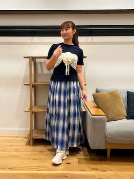 「URBAN RESEARCH DOORS（アーバンリサーチドアーズ）の『別注』HANES×DOORS　DOT 2P SHORT-SLEEVET-SHIRTS（Tシャツ/カットソー、ブルー系）」を使った、kannanomさん（レディース・155cm）の夏コーディネート