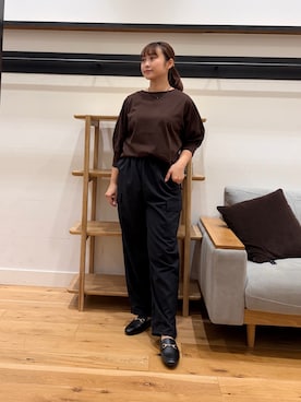 「URBAN RESEARCH DOORS（アーバンリサーチドアーズ）のタックスリーブボーダープルオーバー（Tシャツ/カットソー、ブラウン系）」を使った、kannanomさん（レディース・155cm）の秋コーディネート