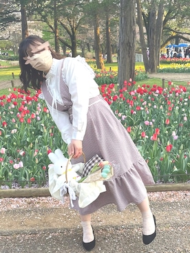 「ごきげんウィーク」｜「アイテム（ジャンパースカート）」を使った、ユ ノ @ 低身長コーデ    さん（レディース・153cm）の春コーディネート
