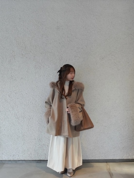 「アイテム（ポンチョ）」を使った、mさん（レディース・150cm）の冬コーディネート