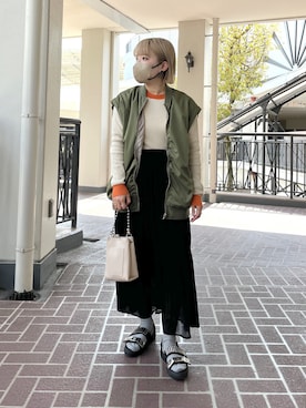 「CPCM（シーピーシーエム）のアイテム（MA-1）」を使った、KAHOさん（レディース・155cm）の春コーディネート